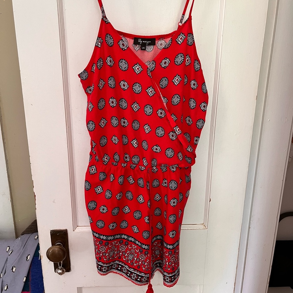 Red Patterned Sleeveless Dress